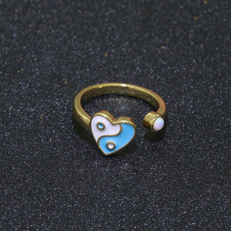 Yin Yang Gold Plated, Enamel, Adjustable Trendy Ring